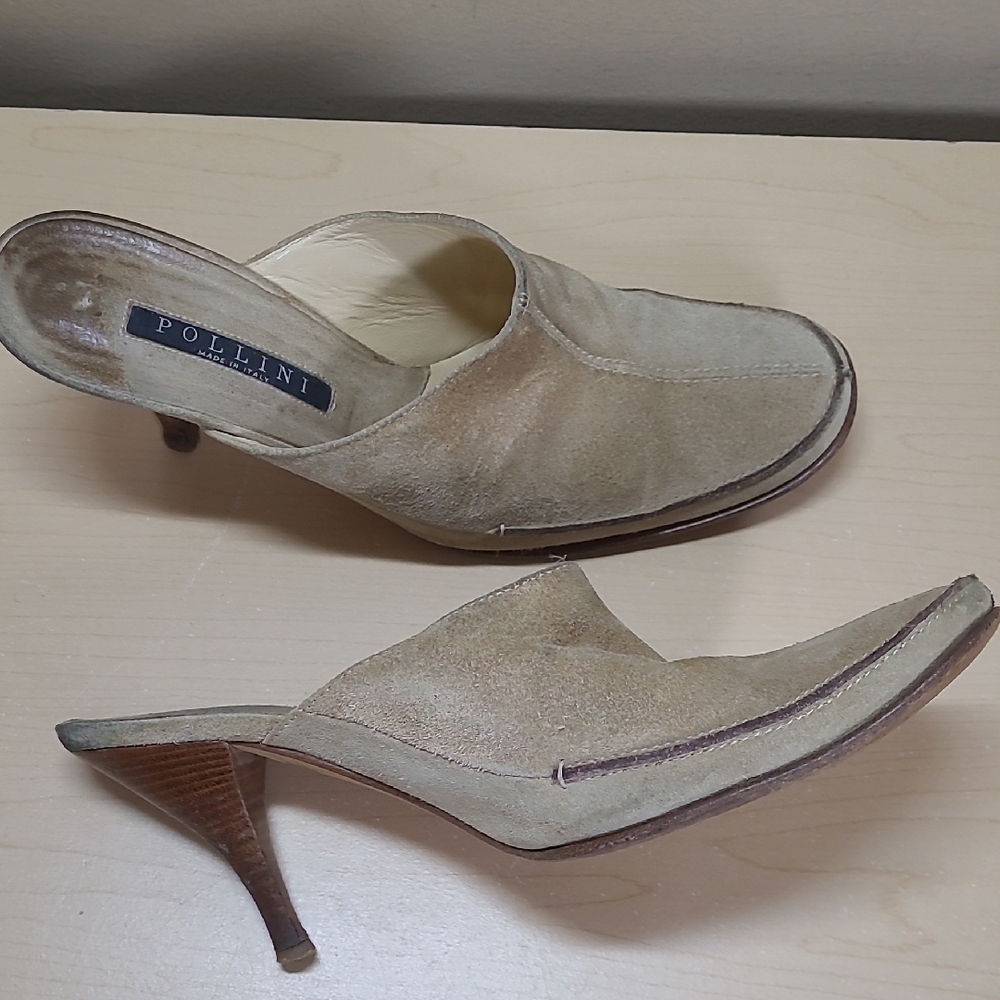 Vintage Pollini Italian Suede Mule 3" Wood Heels Rich Warm Tan/Brown Size 38